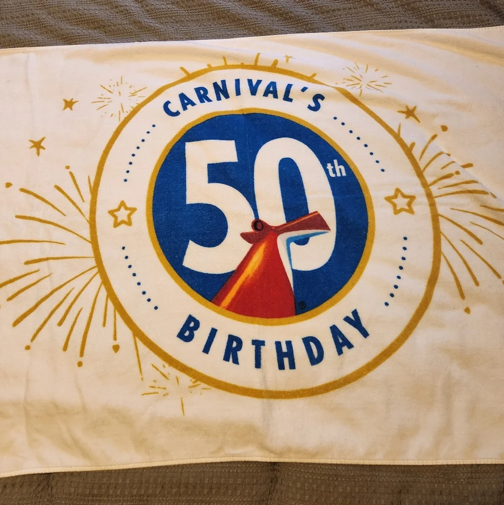 Carnival Cruise Lines 50th Birthday Anniversary Souvenir Beach Towel 29”x 58”